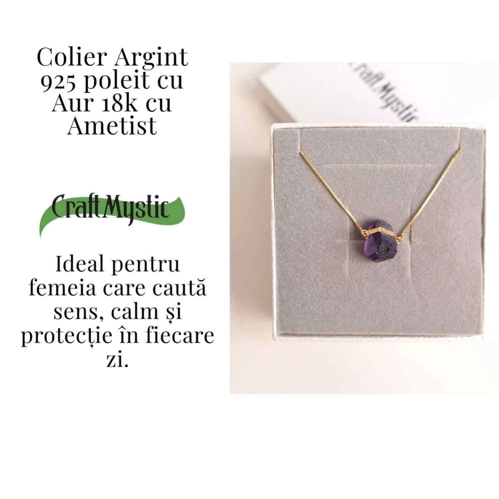 Colier Ametist Brut din Argint 925 Placat cu Aur 18K – Claritate Mentala si Liniște Interioara [3]
