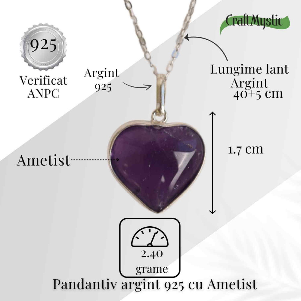 Liniste si Intuitie Profunda – Colier Inima cu Ametist si Argint 925 [5]