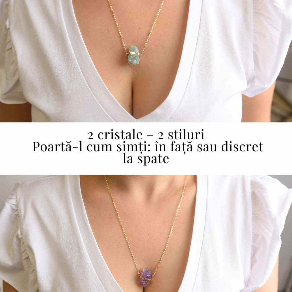 Colier Ametist si Acvamarin Brut din Argint 925 Placat cu Aur 18K – Echilibru Emotional si Claritate Mentala [3]