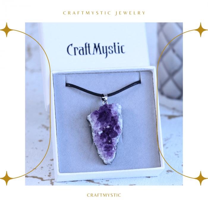 Colier ajustabil cu pandantiv Ametist brut neregulat, calm si claritate [6]