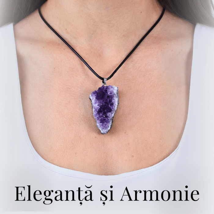 Colier ajustabil cu pandantiv Ametist brut neregulat, calm si claritate [2]