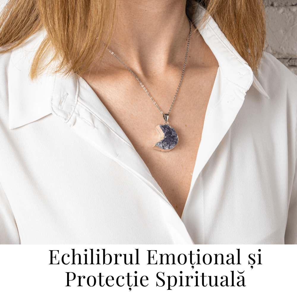 Colier Argintiu cu Ametist Druzy Semiluna – Claritate si Echilibru [2]