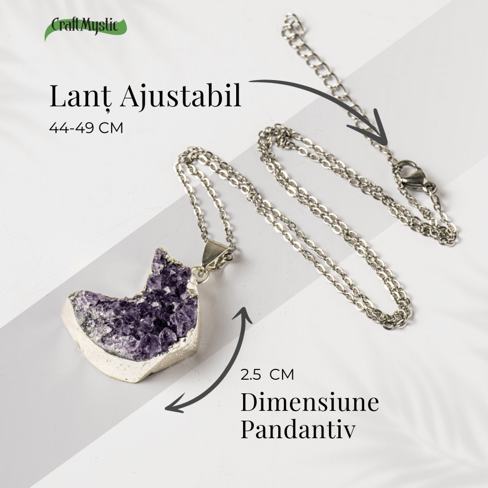 Colier Argintiu cu Ametist Druzy Semiluna – Claritate si Echilibru [3]