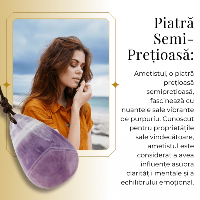 Colier cu Pandantiv din Ametist Chevron Natural in Forma de ou, Accesoriu Elegant pentru Femei [8]