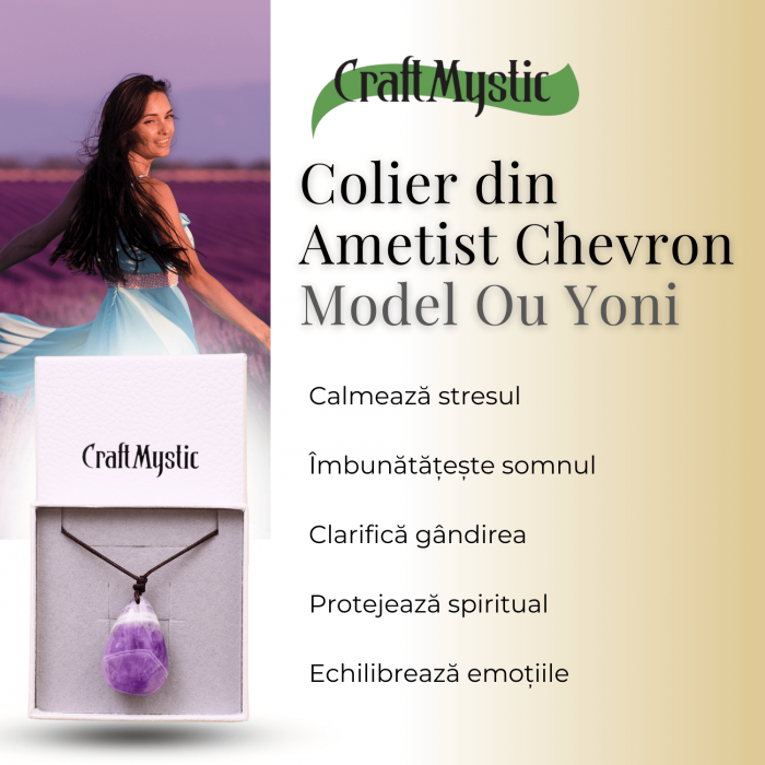 Colier cu Pandantiv din Ametist Chevron Natural in Forma de ou, Accesoriu Elegant pentru Femei [5]