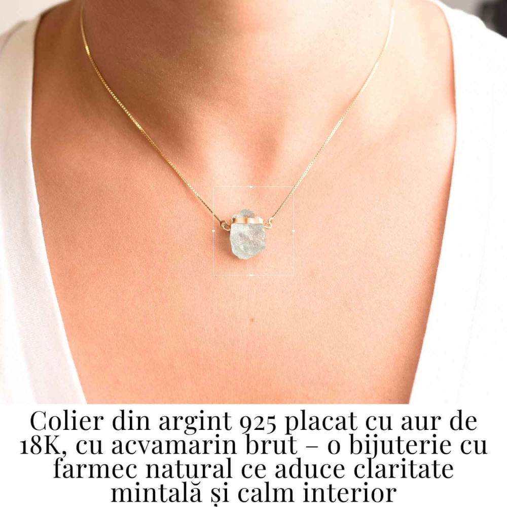 Calm Interior si Comunicare Clara – Colier din Argint 925 Placat cu Aur 18K cu Acvamarin [2]
