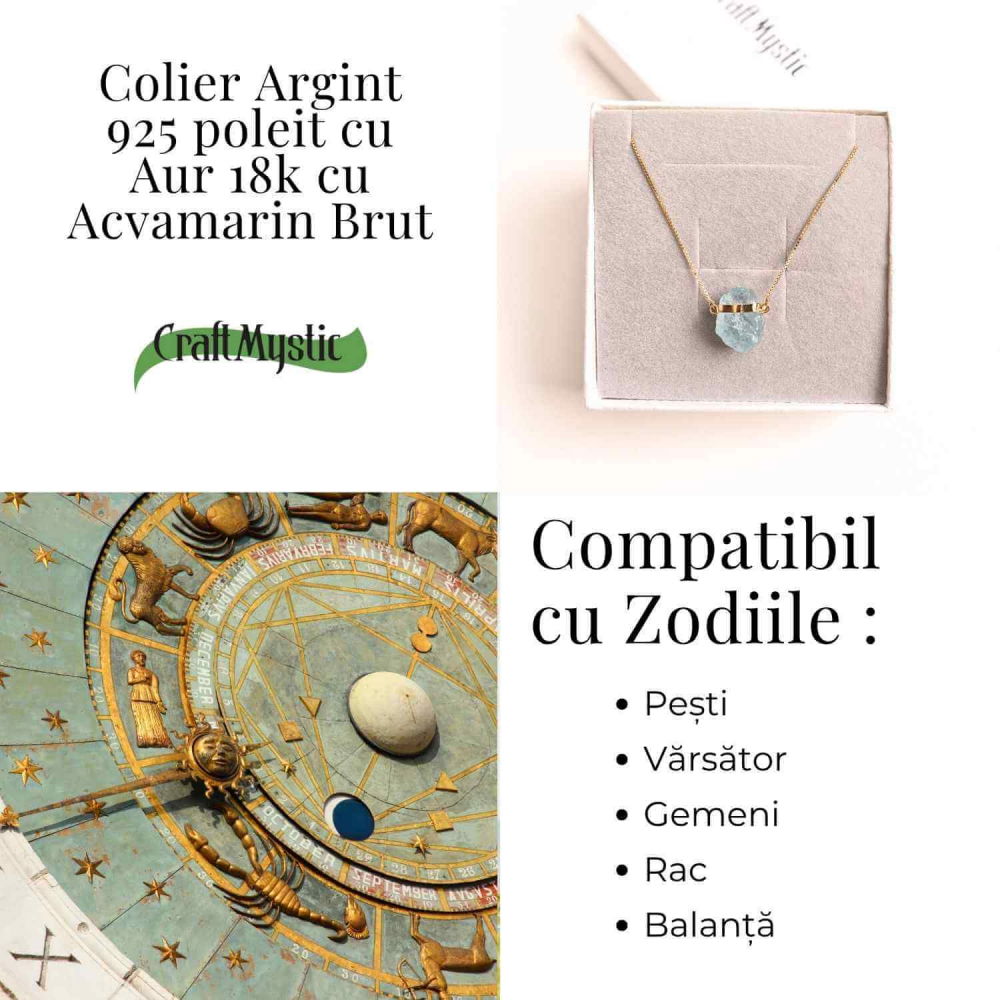 Calm Interior si Comunicare Clara – Colier din Argint 925 Placat cu Aur 18K cu Acvamarin [4]