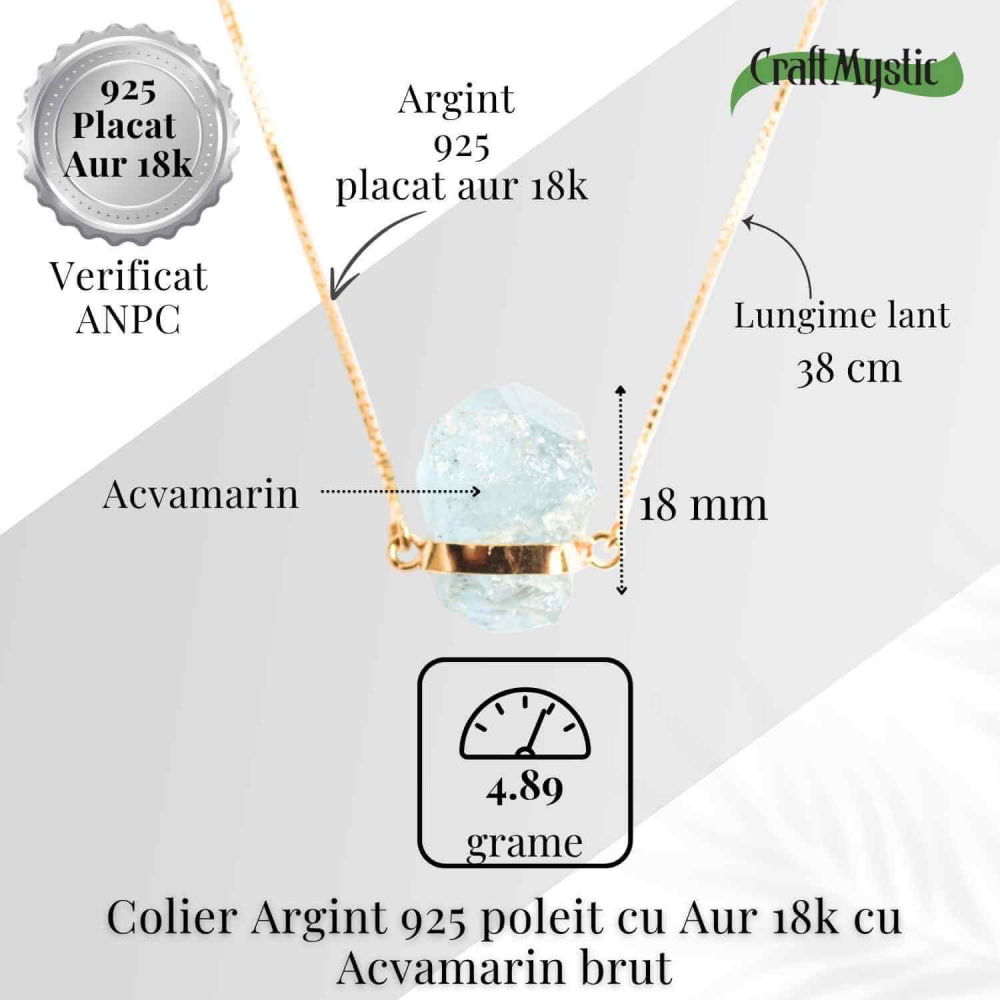 Calm Interior si Comunicare Clara – Colier din Argint 925 Placat cu Aur 18K cu Acvamarin [5]