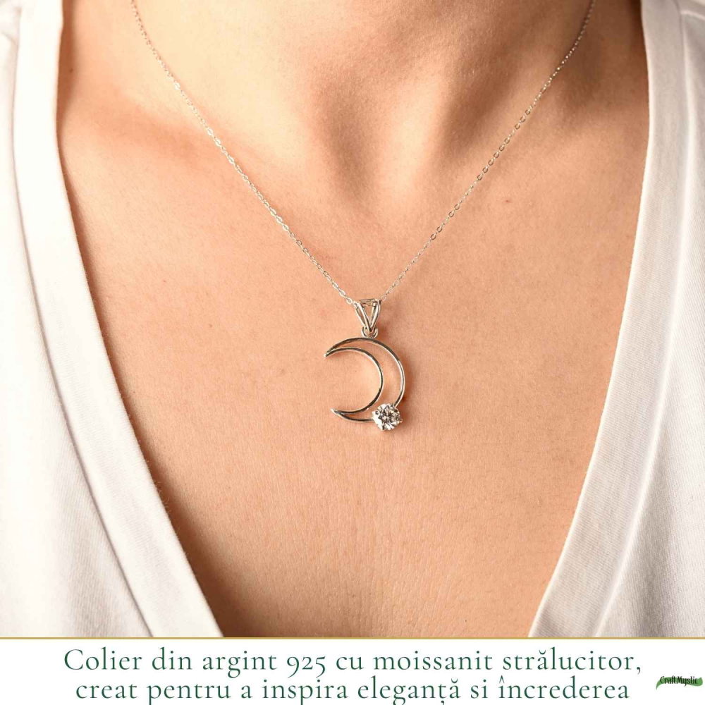 Colier Semiluna cu Moissanit din Argint 925 – Feminitate si Stralucire Mistica [2]