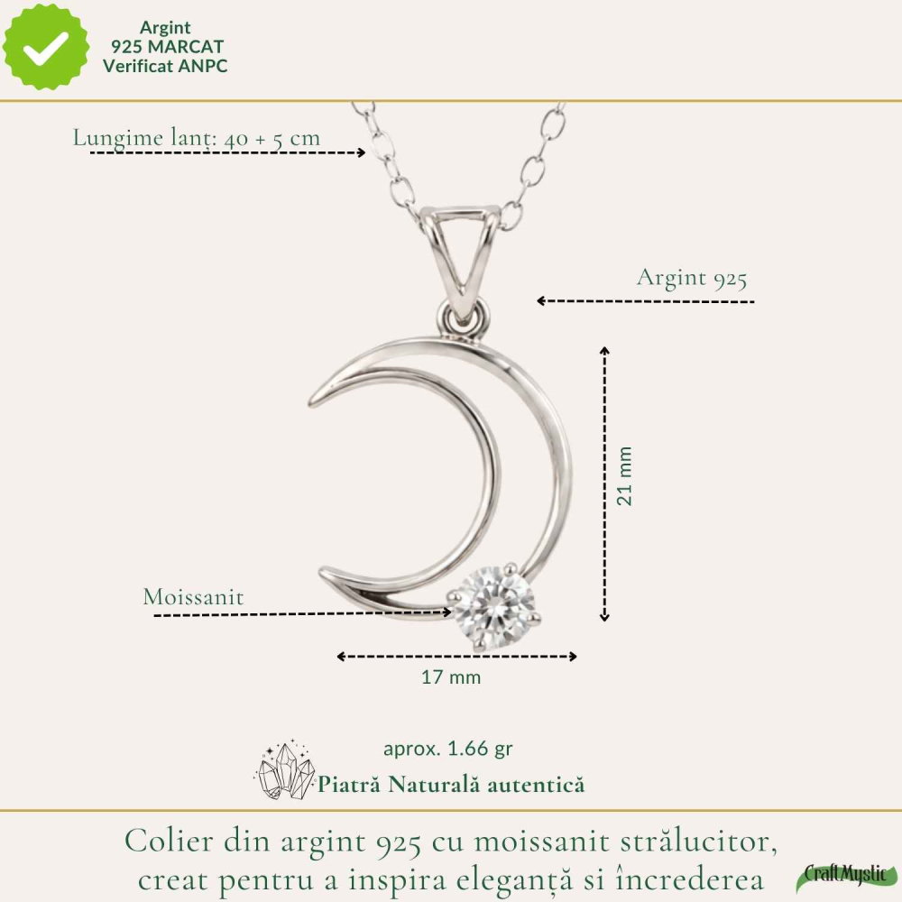 Colier Semiluna cu Moissanit din Argint 925 – Feminitate si Stralucire Mistica [4]