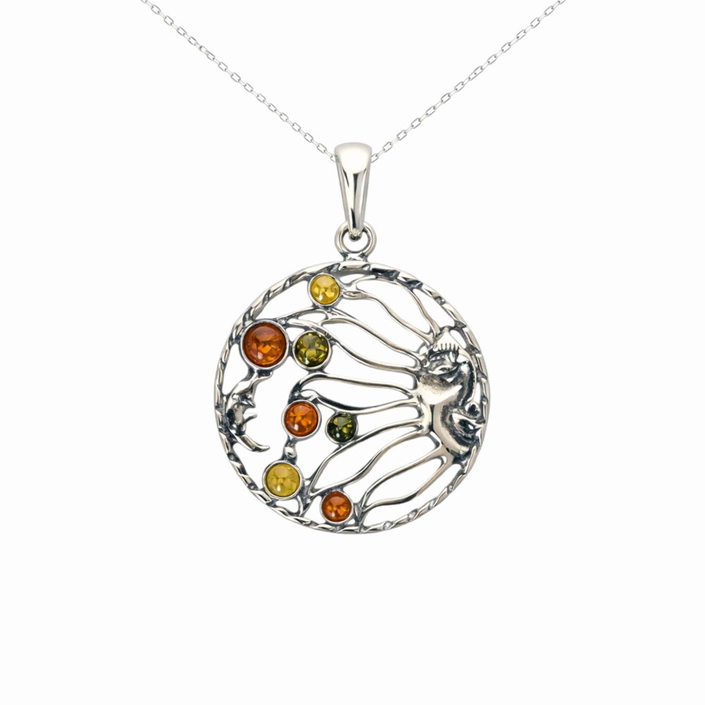 Colier Argint 925 Rotund Soare si Luna cu Chihlimbar Natural – Echilibru si Vitalitate [1]