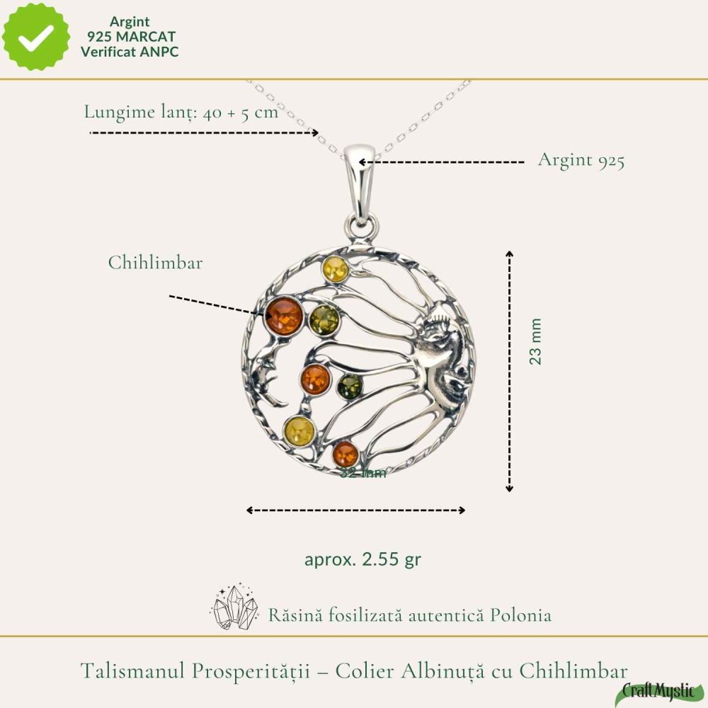 Colier Argint 925 Rotund Soare si Luna cu Chihlimbar Natural – Echilibru si Vitalitate [4]