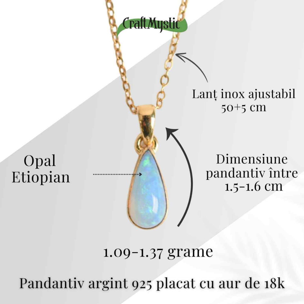 Colier Argint 925 Aur 18K cu Opal Etiopian Lacrima – Intuitie si Claritate [5]