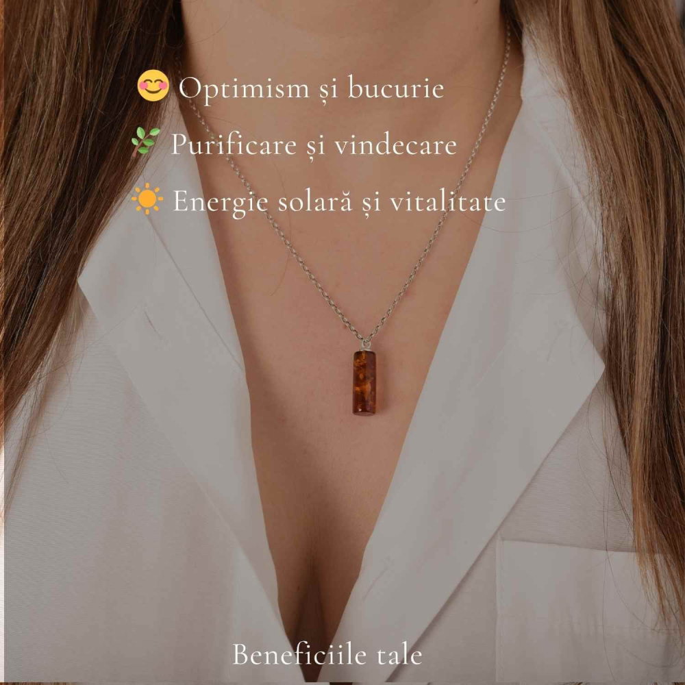 Colier argint 925 cilindru cu chihlimbar natural – Energie solara si claritate [3]