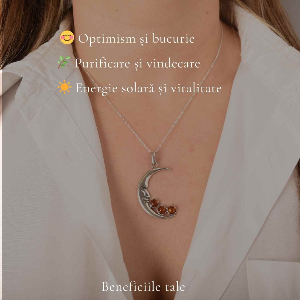Colier Argint 925 Semiluna cu Chihlimbar Natural – Vitalitate si Protecție Solara [3]