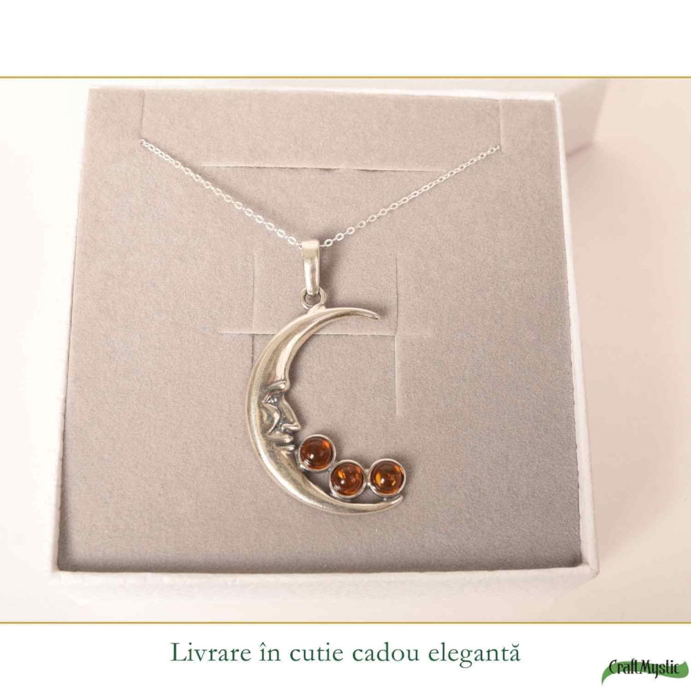 Colier Argint 925 Semiluna cu Chihlimbar Natural – Vitalitate si Protecție Solara [6]