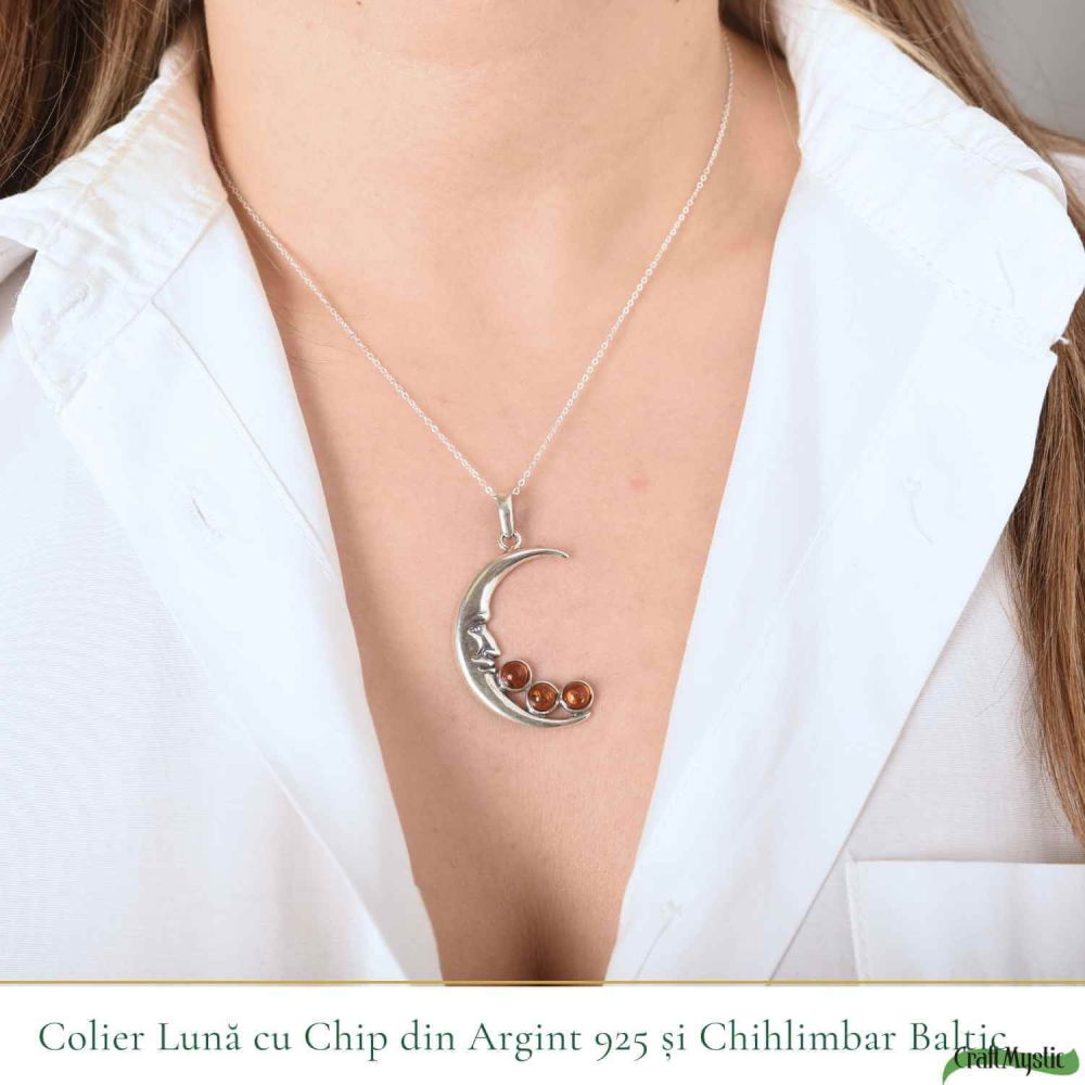 Colier Argint 925 Semiluna cu Chihlimbar Natural – Vitalitate si Protecție Solara [2]