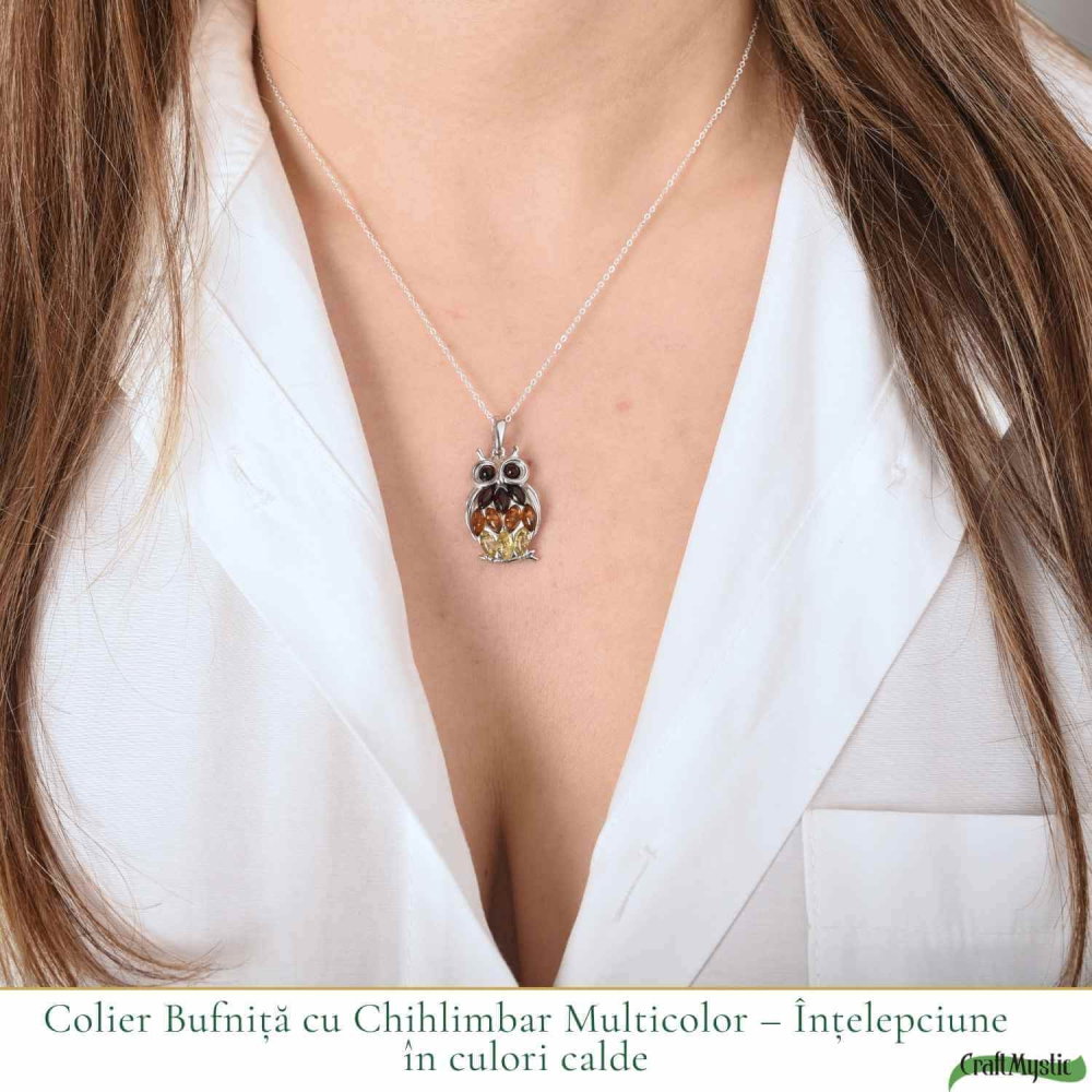 Colier argint 925 Bufnita 3 culori cu chihlimbar natural – Claritate si energie [2]
