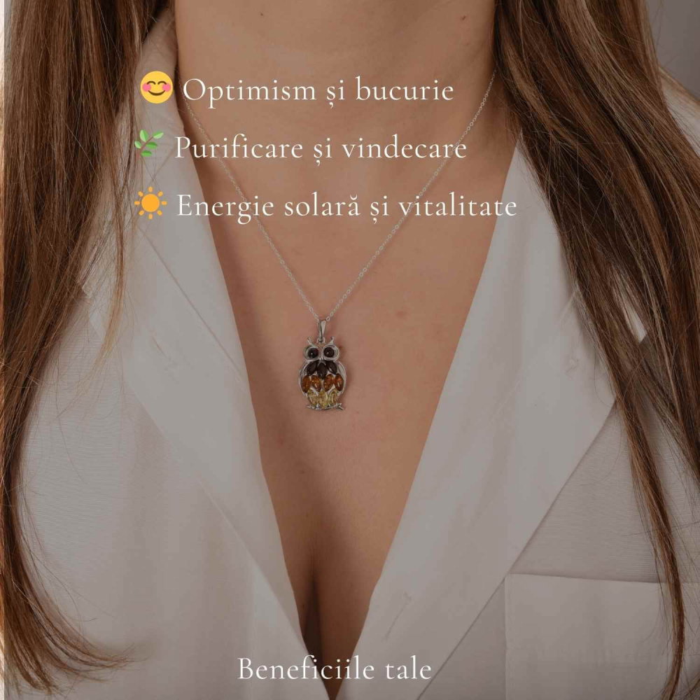 Colier argint 925 Bufnita 3 culori cu chihlimbar natural – Claritate si energie [3]