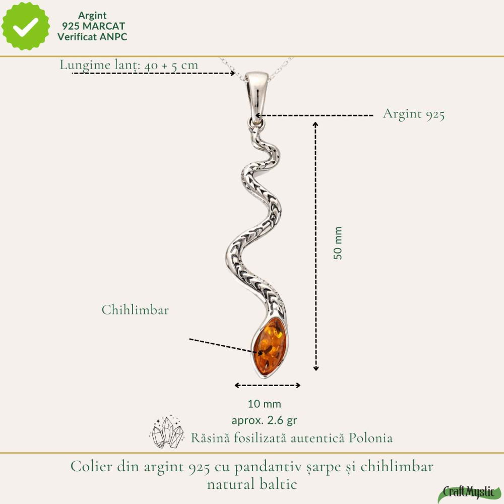 Colier Argint 925 Sarpe cu Chihlimbar Natural – Protecție si Vitalitate [4]