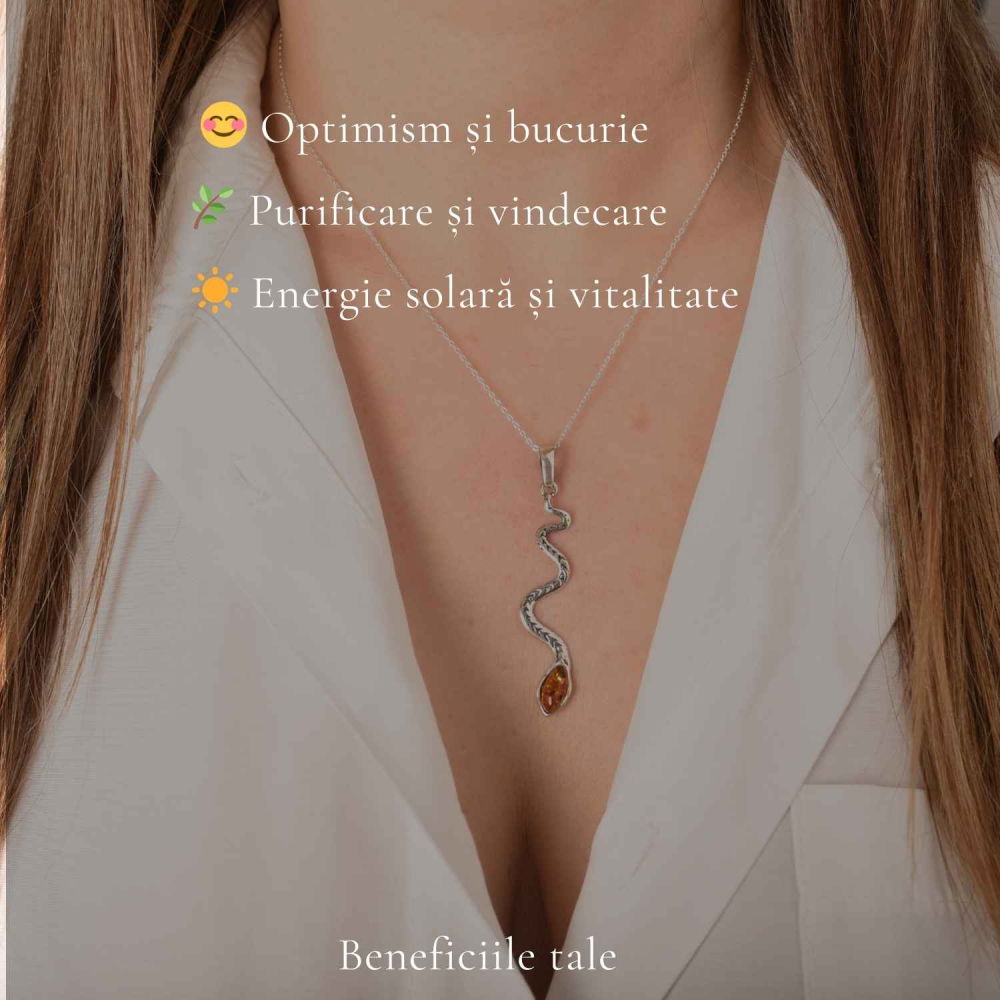 Colier Argint 925 Sarpe cu Chihlimbar Natural – Protecție si Vitalitate [3]