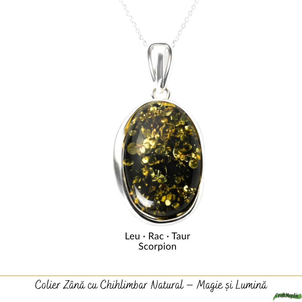 Colier Argint 925 cu Chihlimbar Verde Natural Oval – Energie Calda si Echilibru [5]