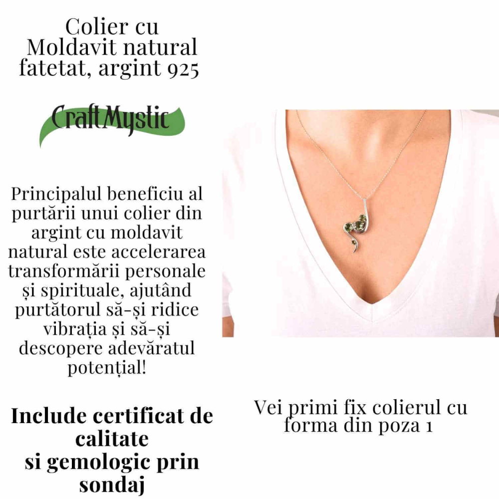 Colier Argint 925 rodiat cu Moldavit natural fatetat 3.4 g – trezirea constiintei si transformare interioara [4]