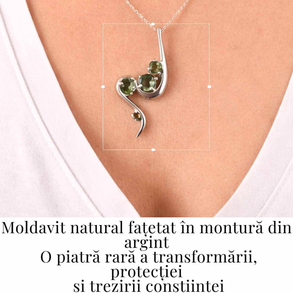 Colier Argint 925 rodiat cu Moldavit natural fatetat 3.4 g – trezirea constiintei si transformare interioara [2]