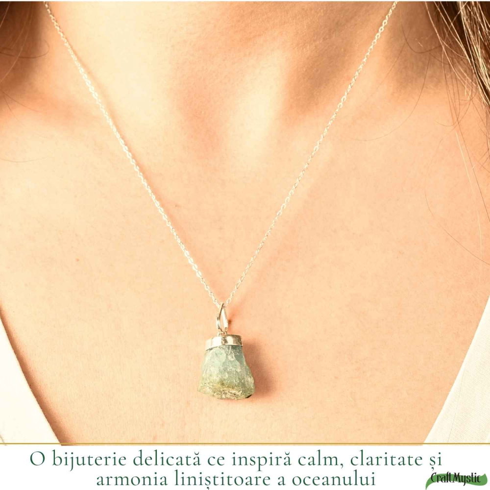 Colier Argint 925 cu Acvamarin Brut Natural – Claritate si Calm Interior [2]