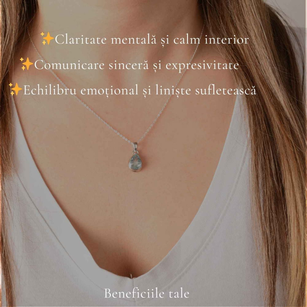 Colier Argint 925 cu Acvamarin Lacrima Fatetat – Claritate si Calm Interior [3]