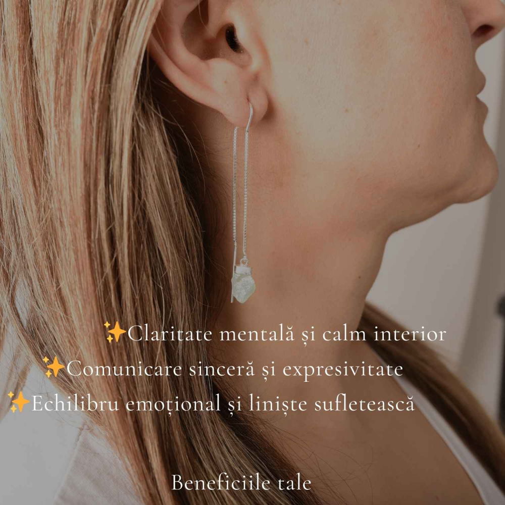 Cercei Argint 925 cu Acvamarin Brut si Lant – Calm Interior si Eleganta Naturala [3]