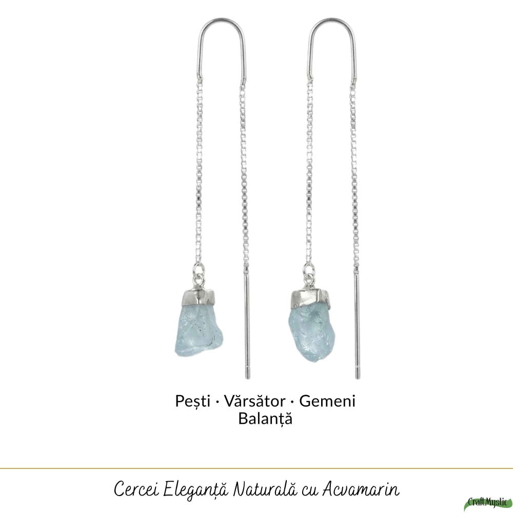 Cercei Argint 925 cu Acvamarin Brut si Lant – Calm Interior si Eleganta Naturala [5]