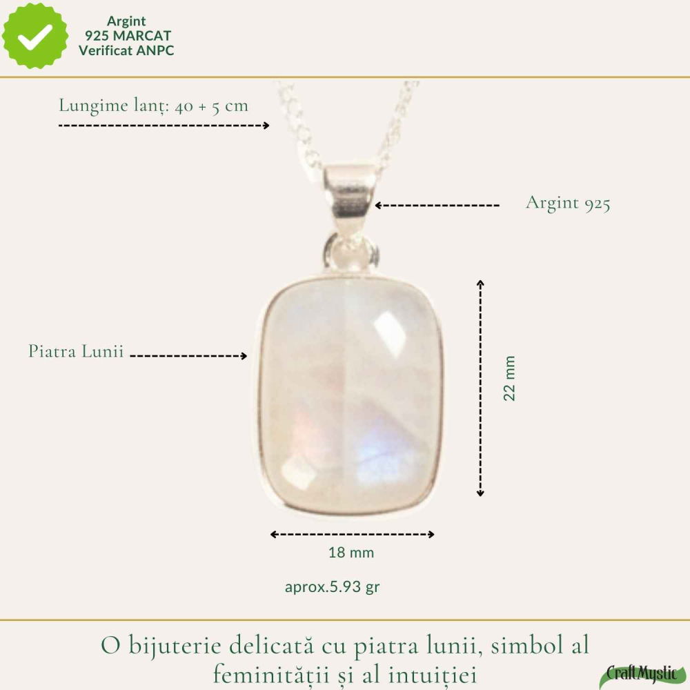 Colier Argint 925 cu Piatra Lunii Dreptunghi – Intuitie si Echilibru Emotional [4]