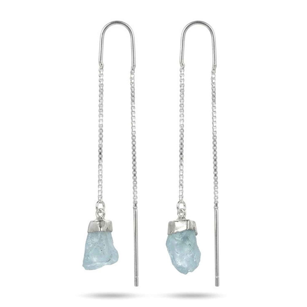 Cercei Argint 925 cu Acvamarin Brut si Lant – Calm Interior si Eleganta Naturala [1]