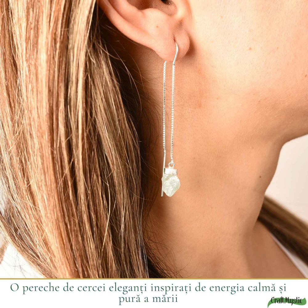 Cercei Argint 925 cu Acvamarin Brut si Lant – Calm Interior si Eleganta Naturala [2]