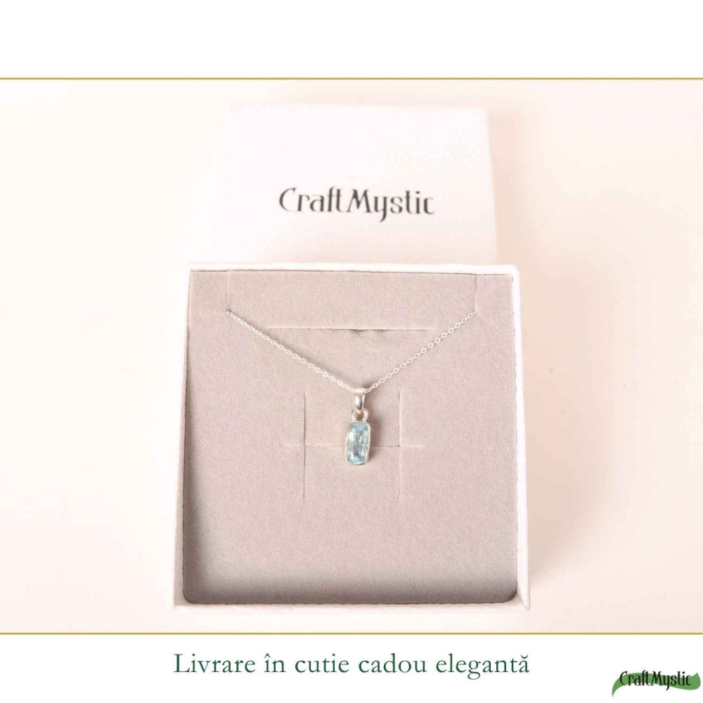 Colier Argint 925 cu Acvamarin Dreptunghi Fatetat – Claritate si Calm Interior [6]