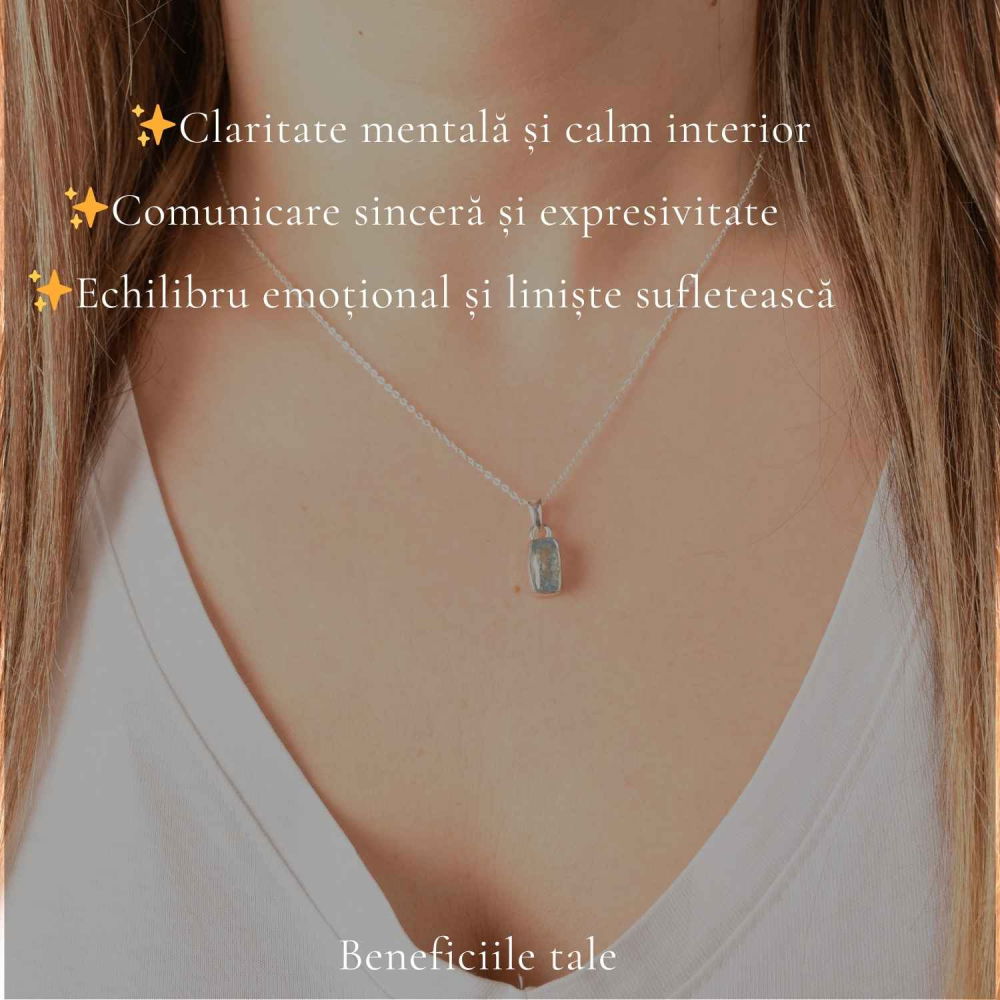 Colier Argint 925 cu Acvamarin Dreptunghi Fatetat – Claritate si Calm Interior [3]