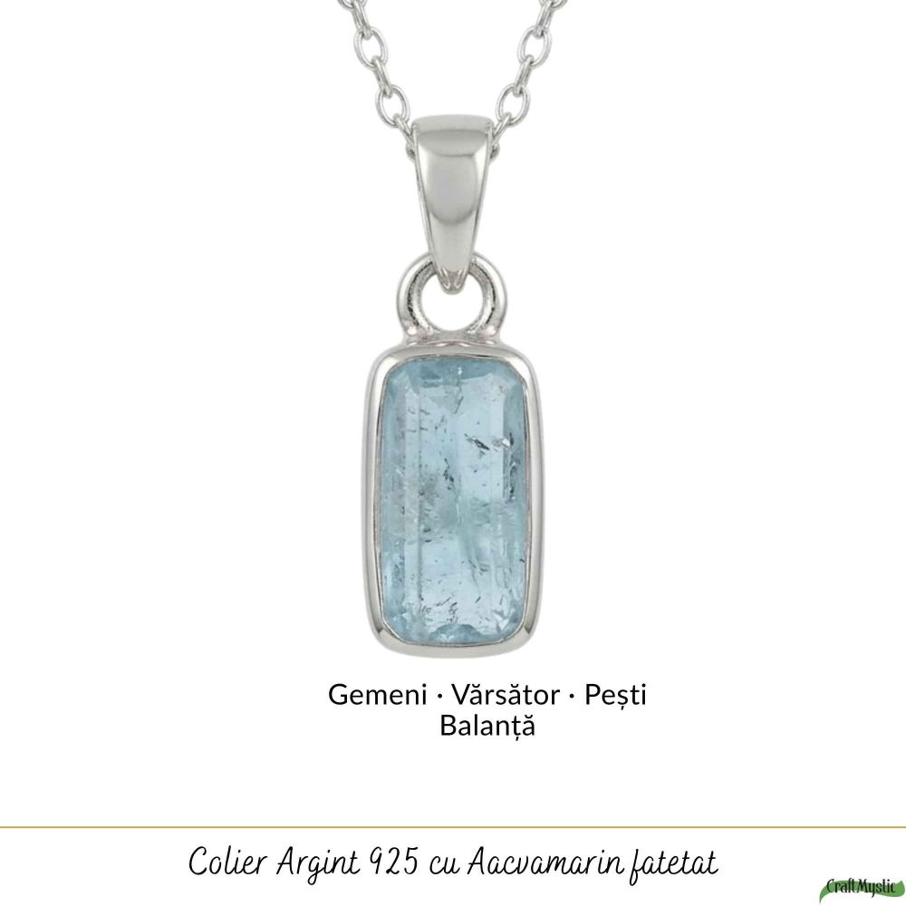 Colier Argint 925 cu Acvamarin Dreptunghi Fatetat – Claritate si Calm Interior [5]