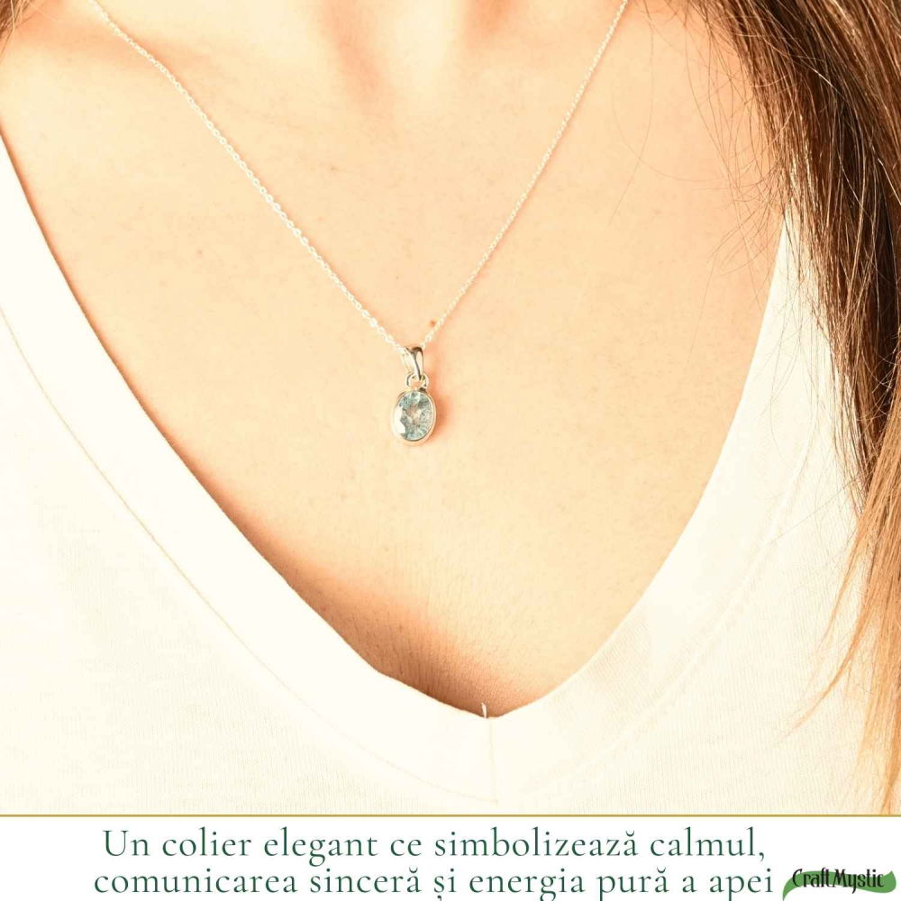 Colier Argint 925 cu Acvamarin Oval Fatetat – Claritate si Calm Interior [2]