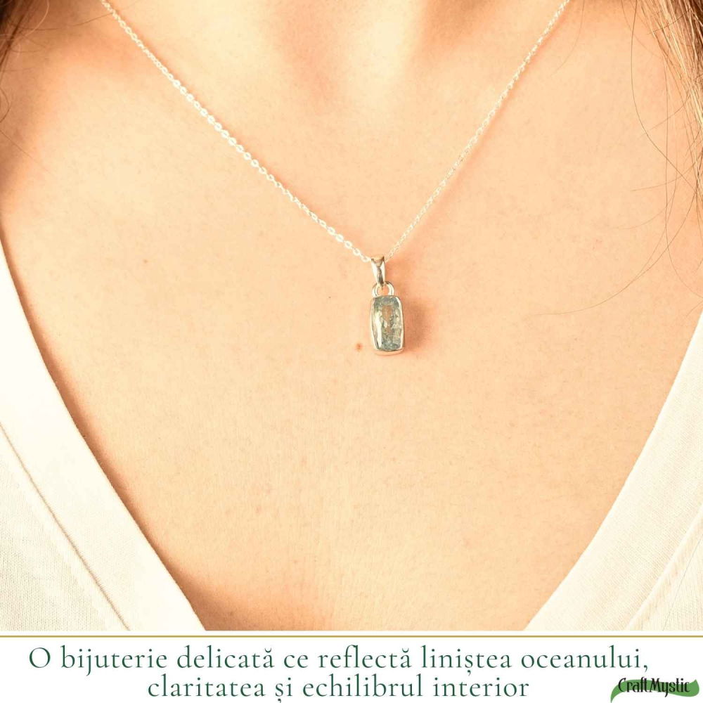 Colier Argint 925 cu Acvamarin Dreptunghi Fatetat – Claritate si Calm Interior [2]