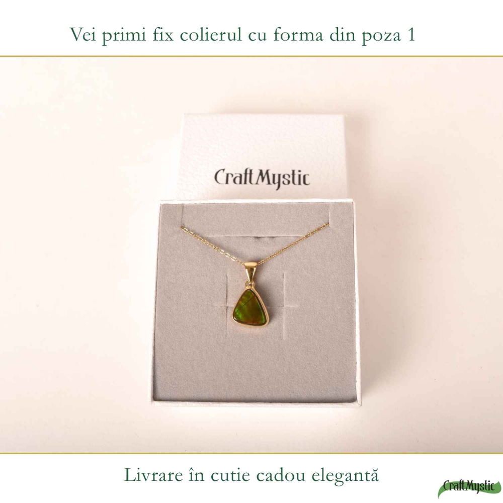 Colier Argint 925 Placat Aur 18K cu Amolit Natural Triunghi – Energie si Prosperitate [6]