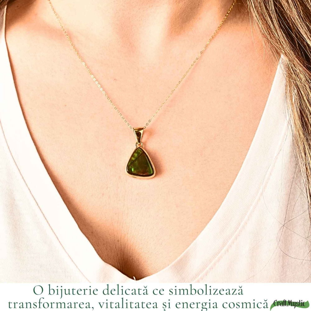 Colier Argint 925 Placat Aur 18K cu Amolit Natural Triunghi – Energie si Prosperitate [2]
