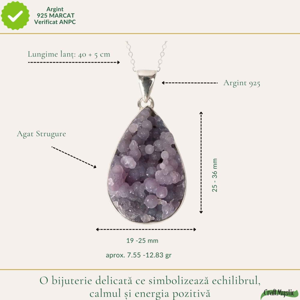 Colier Argint 925 cu Agat Strugure Natural Lacrima – Calm, Intuitie si Echilibru [4]
