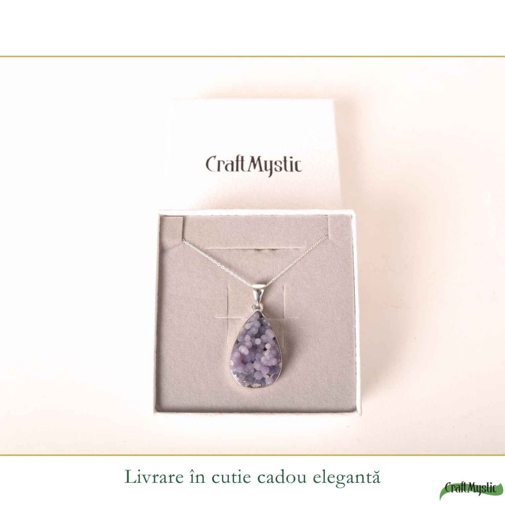 Colier Argint 925 cu Agat Strugure Natural Lacrima – Calm, Intuitie si Echilibru [6]