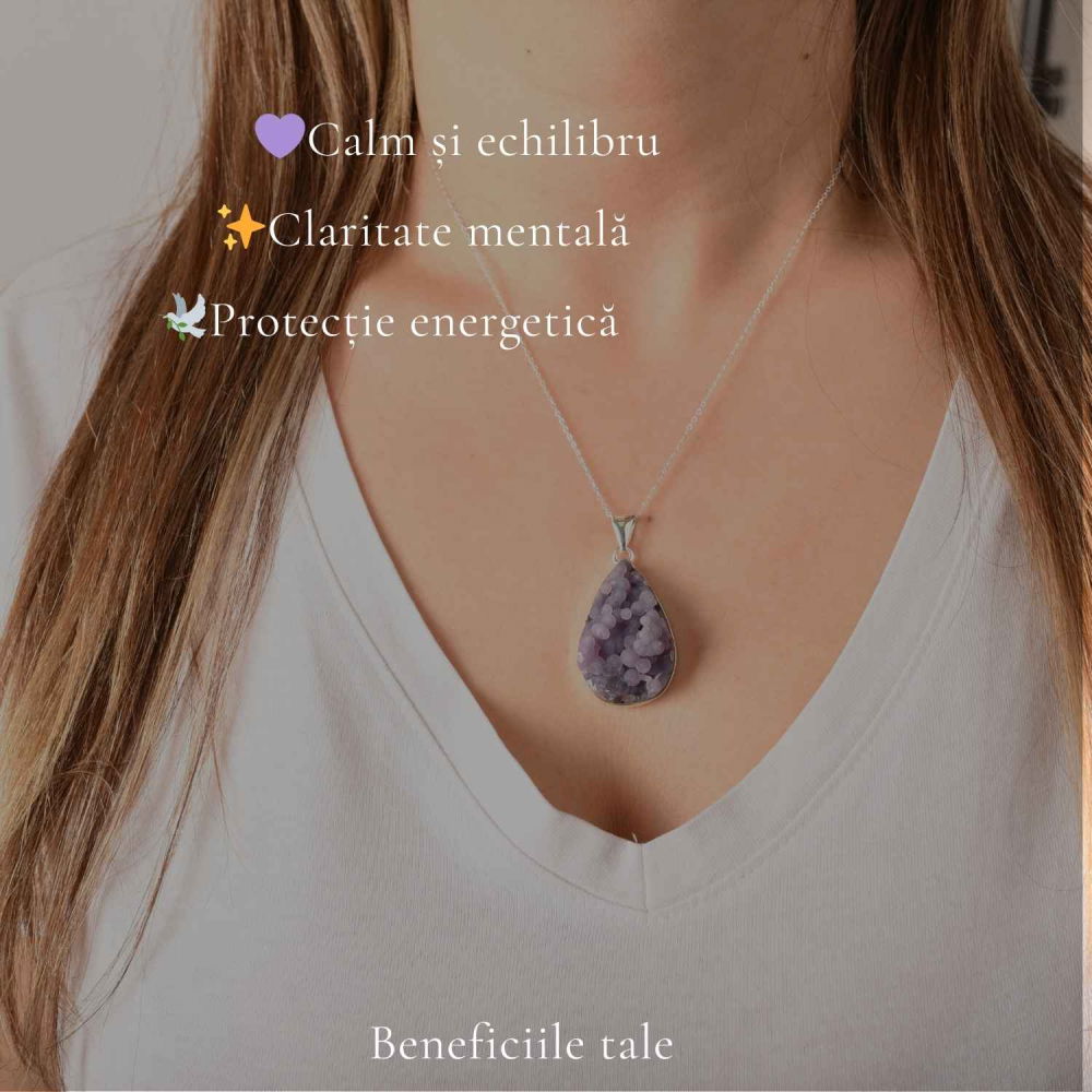 Colier Argint 925 cu Agat Strugure Natural Lacrima – Calm, Intuitie si Echilibru [3]