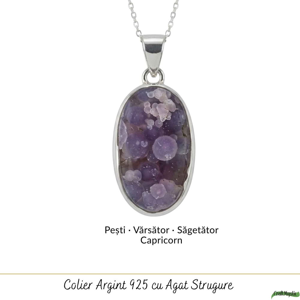 Colier Argint 925 cu Agat Strugure Natural Oval – Calm, Intuiție si Echilibru [5]