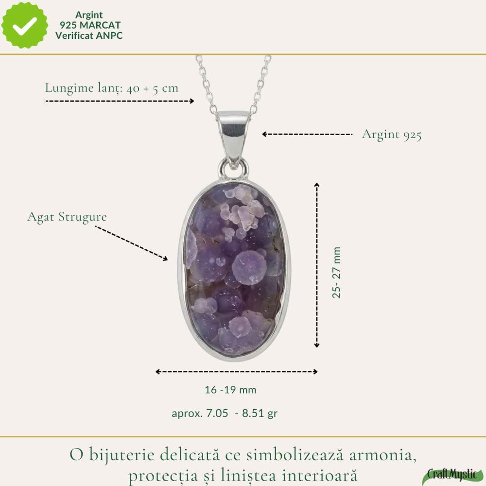 Colier Argint 925 cu Agat Strugure Natural Oval – Calm, Intuiție si Echilibru [4]