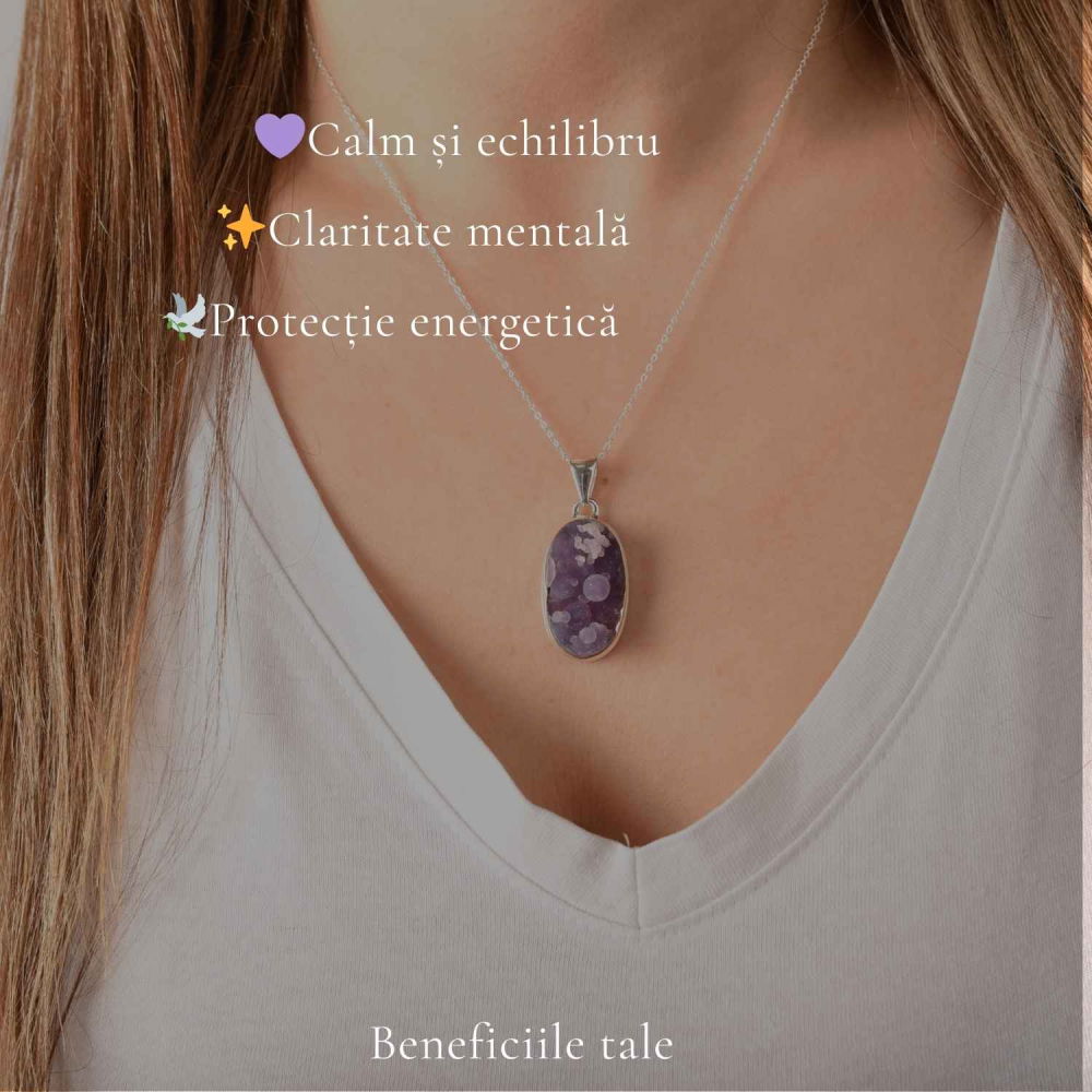Colier Argint 925 cu Agat Strugure Natural Oval – Calm, Intuiție si Echilibru [3]