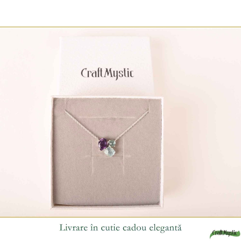 Colier Argint 925 cu Ametist, Acvamarin si Apatit Albastru – Calm si Claritate [6]