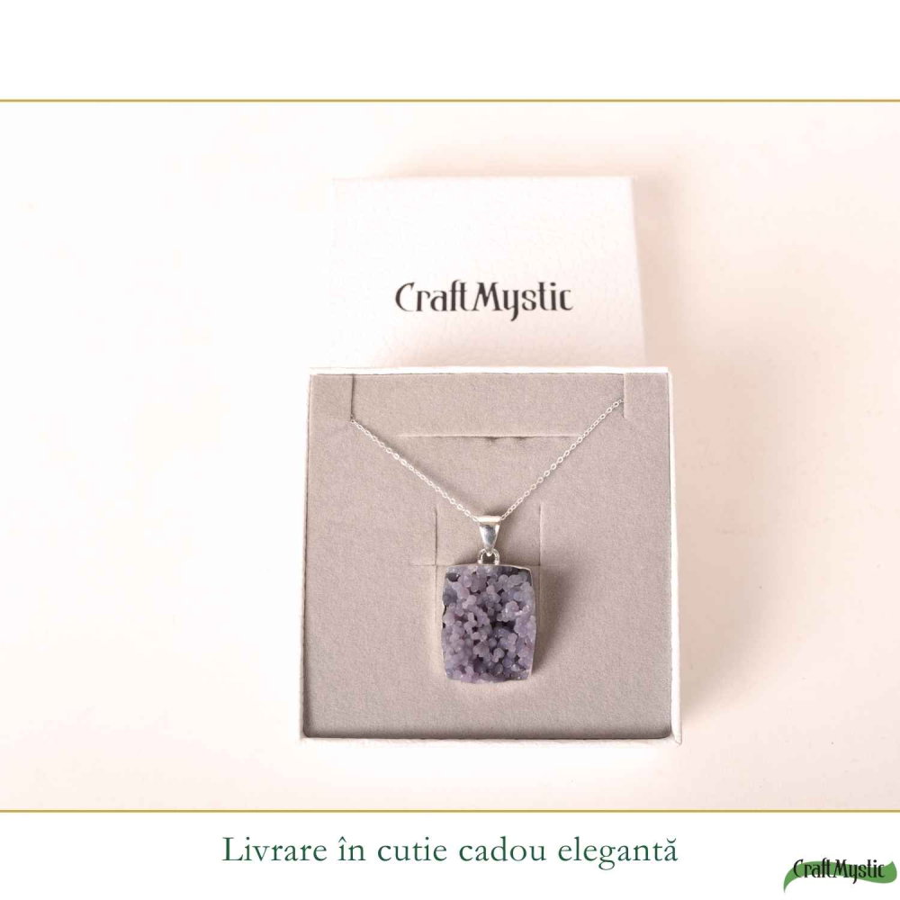 Colier Argint 925 cu Agat Strugure Natural Patrat – Energie de Calm si Echilibru [6]